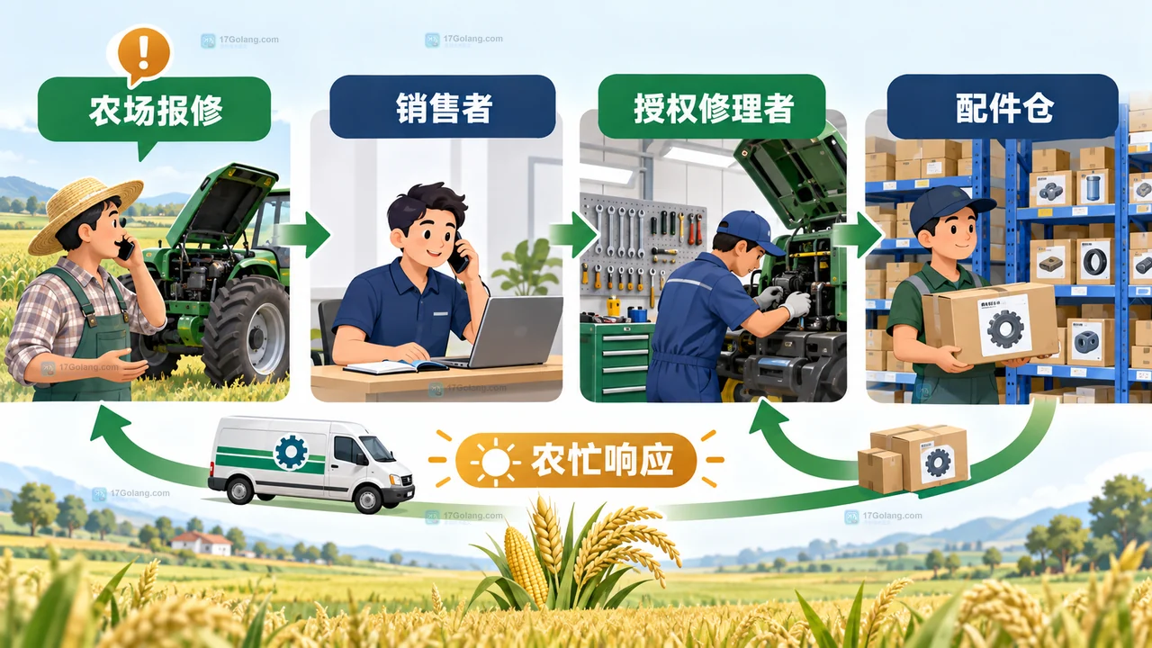 农业采购核对卡展示小型农场从作业条件到机具配置和交付文件的四步核对关系
