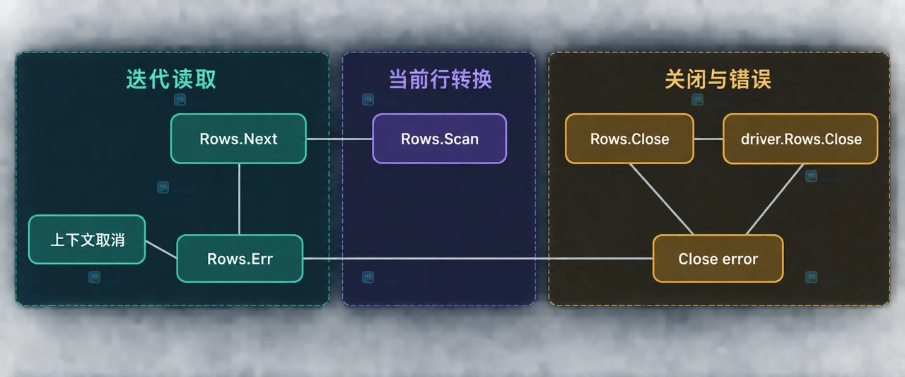 Go database/sql Rows、Next、驱动结果集、Close 与 Err 的静态边界关系