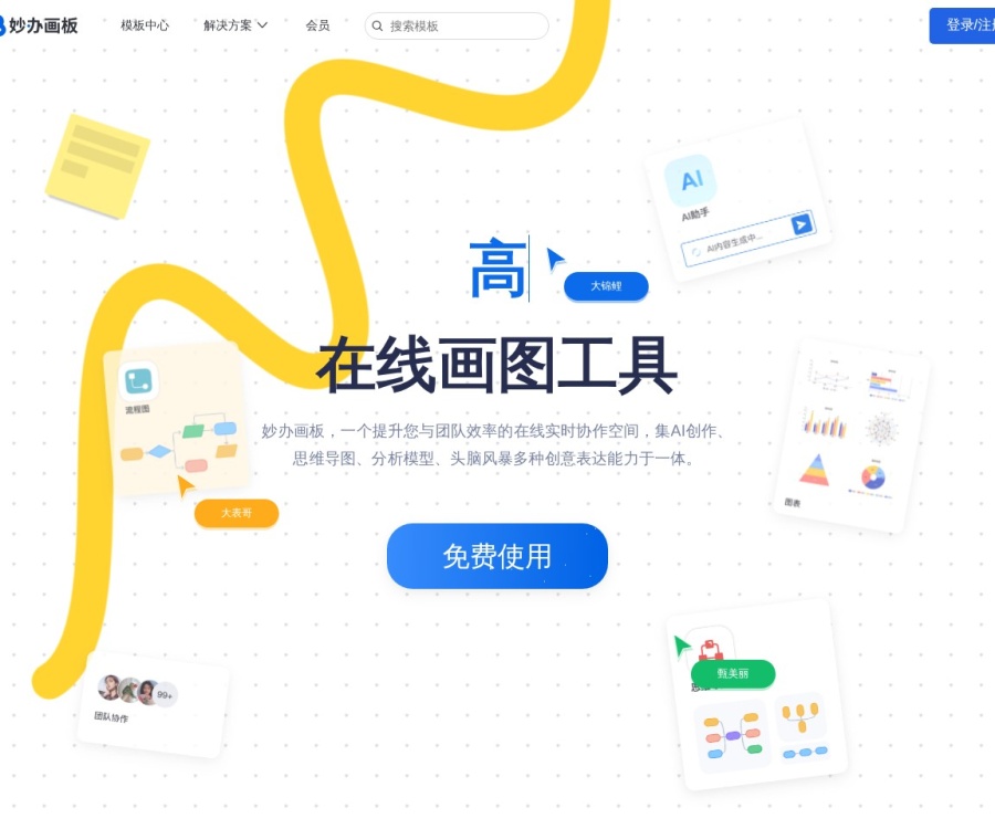 妙办画板：AI驱动的在线实时协作绘图与思维导图工具
