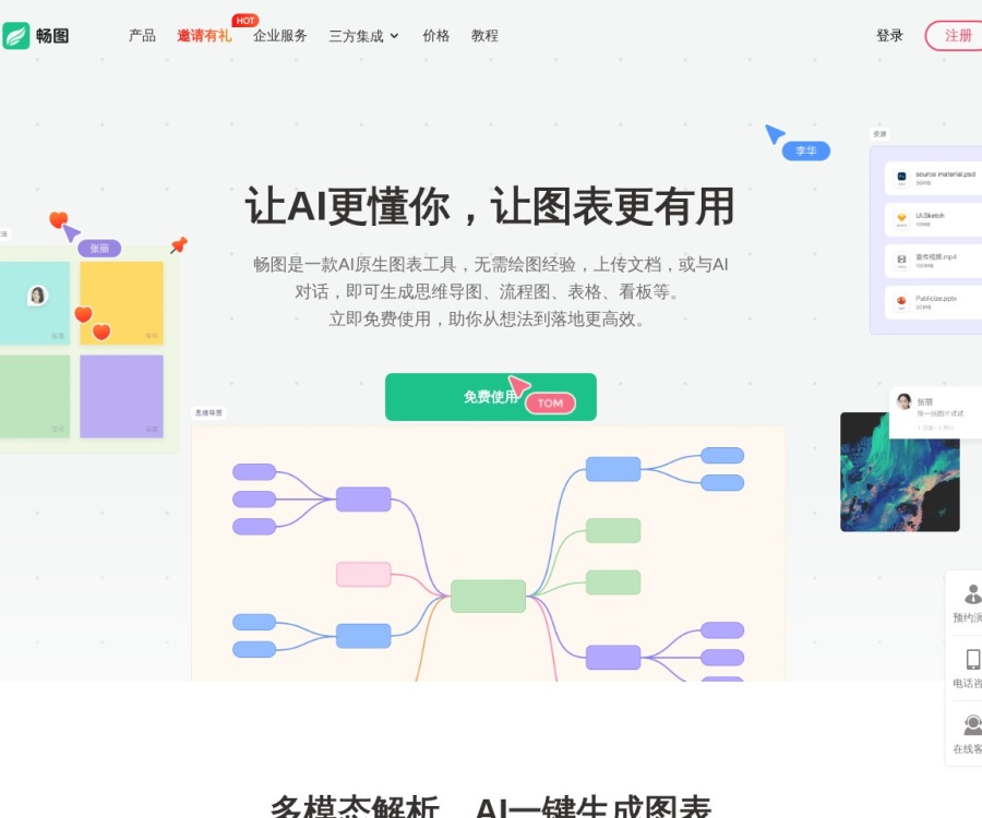 畅图AI：自然语言生成思维导图与流程图，支持多格式导入导出及实时协作