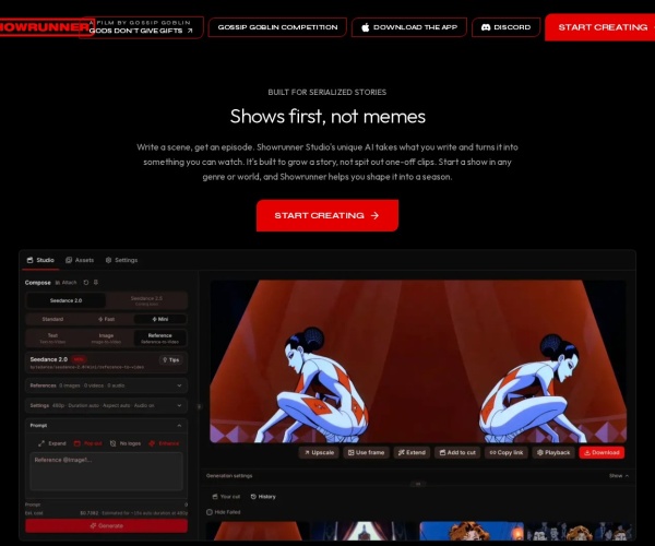 Showrunner：Fable Studio推出的AI互动动画剧集创作平台，被誉为“AI版Netflix”