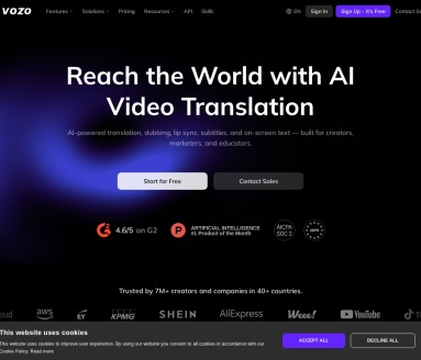 Vozo AI视频编辑工具：重写、配音与口型同步