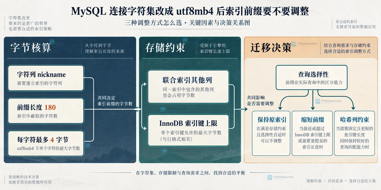 MySQL utf8mb4 连接字符集与列字符集、索引前缀之间的静态边界关系图