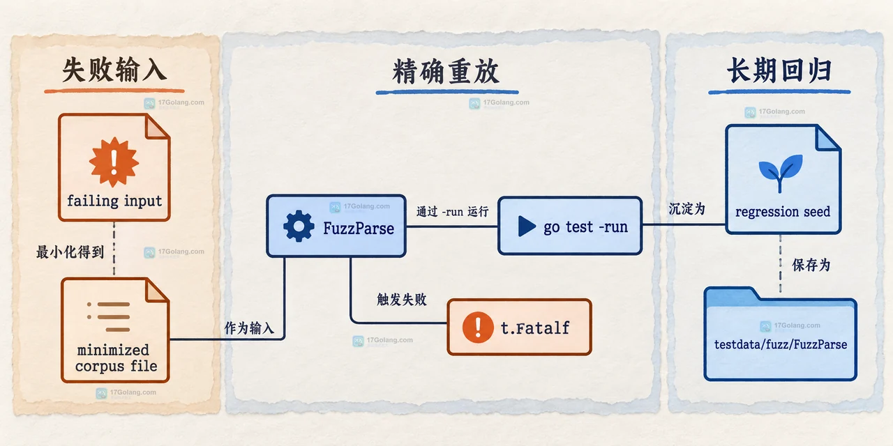 Go fuzz 测试中 FuzzParse、f.Fuzz、testdata seed corpus 与 GOCACHE generated corpus 的静态边界关系