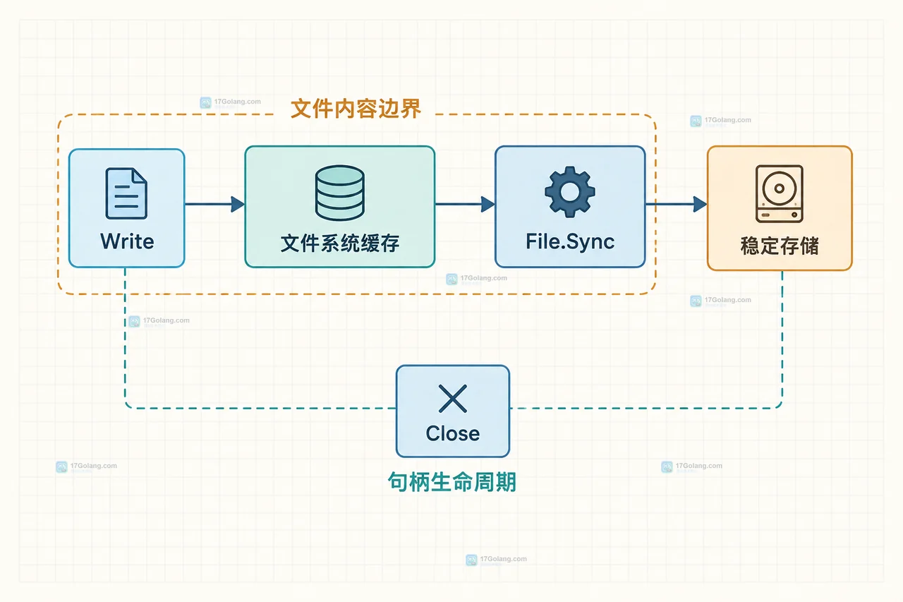 Go 文件原子替换中临时文件内容同步与目录项更新分离的结构图