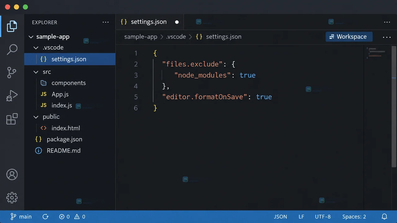 VS Code 项目树中的 .vscode/settings.json 与 Workspace 范围的项目级设置内容