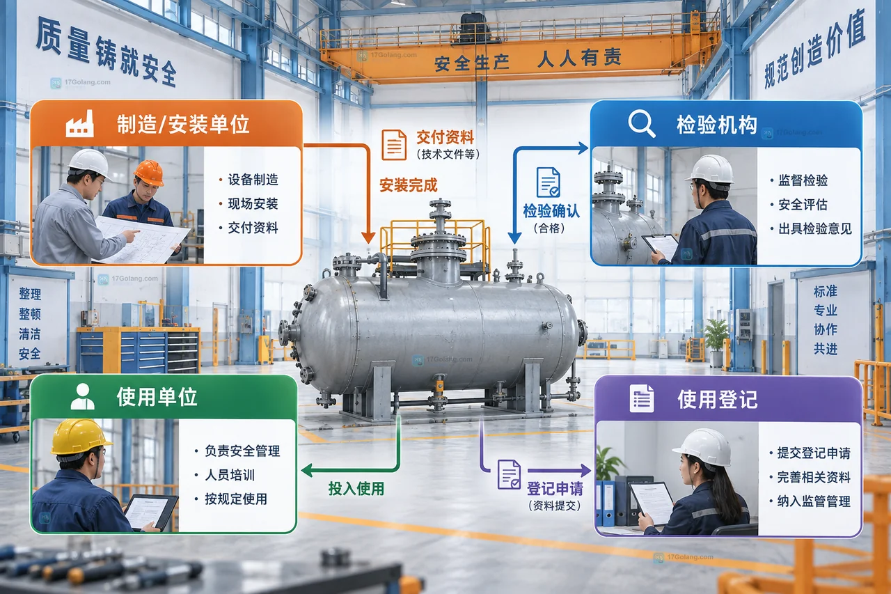 制造企业特种设备投用前的产品资料、检验报告、使用登记和使用标志四项放行检查图