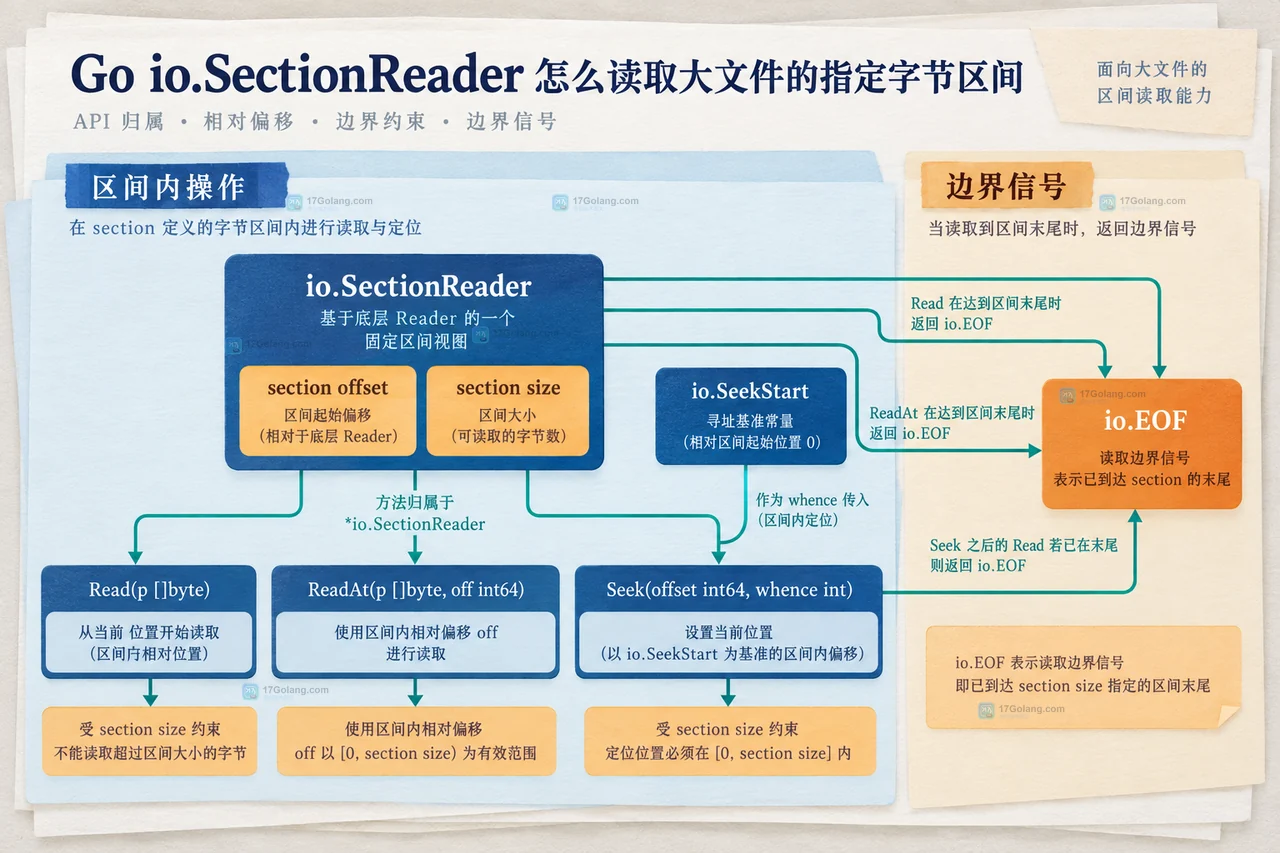 Go io.SectionReader 把 os.File 的 offset 和 length 映射成受限字节读取窗口的静态关系