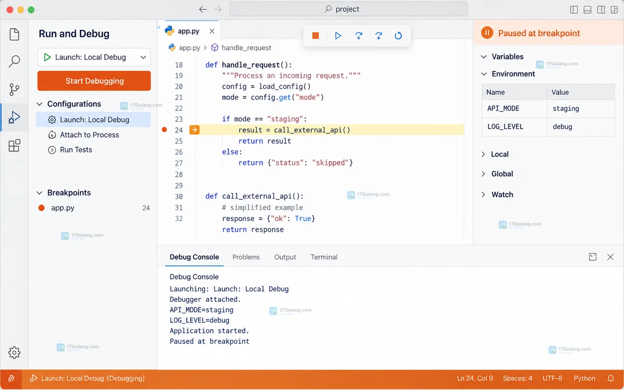 VS Code Run and Debug 中 launch.json 的 Launch Local Debug 配置与 env 环境变量字段