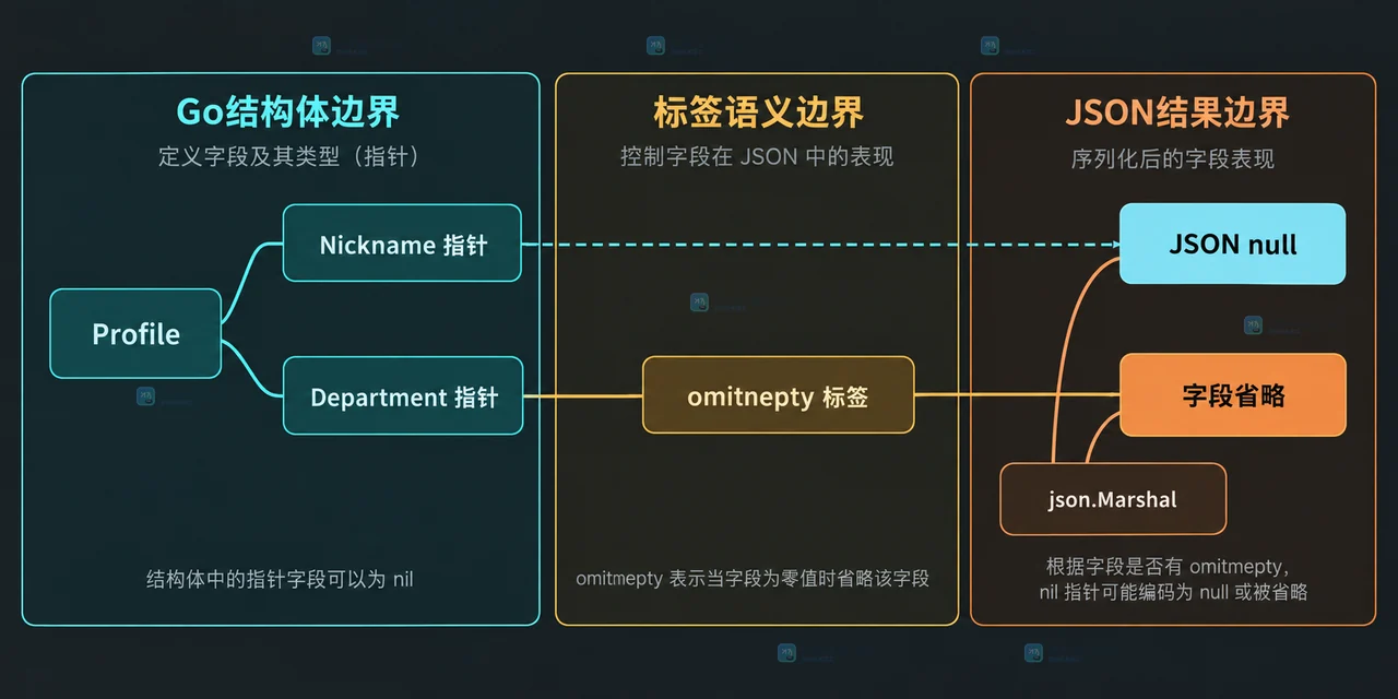 Go User DTO、MarshalJSON、wire 结构和最终 JSON null 的静态序列化边界图
