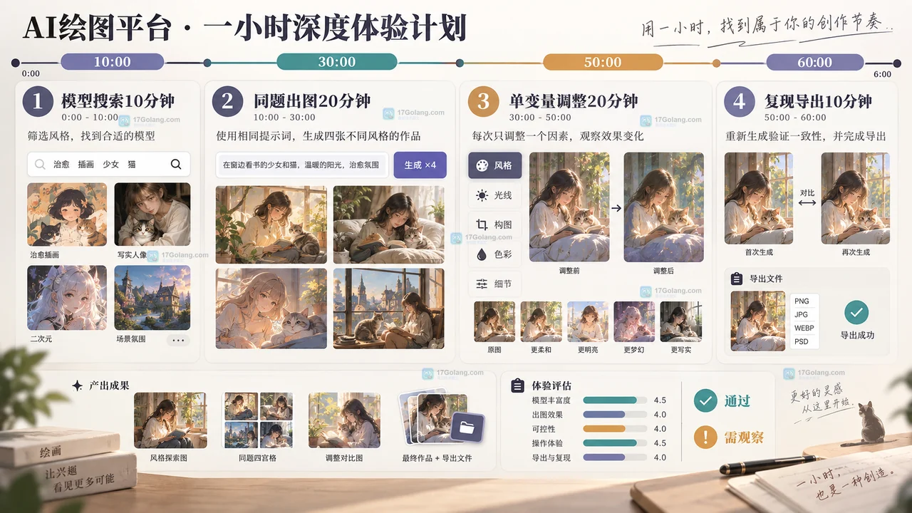 AI绘图平台一小时测试的四阶段时间安排与评分卡