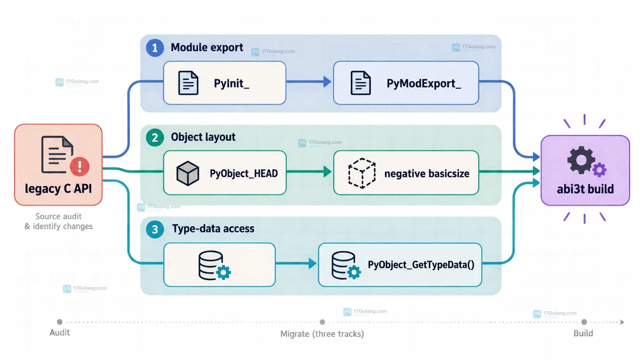 Python 3.15 abi3t 兼容关系图,区分 GIL 构建、free-threaded 构建、abi3、abi3t 和 cp315t 的覆盖范围