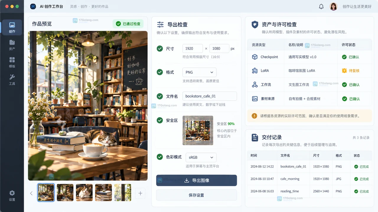 LiblibAI生图成品在缩略图和100%视图中的质量检查示意
