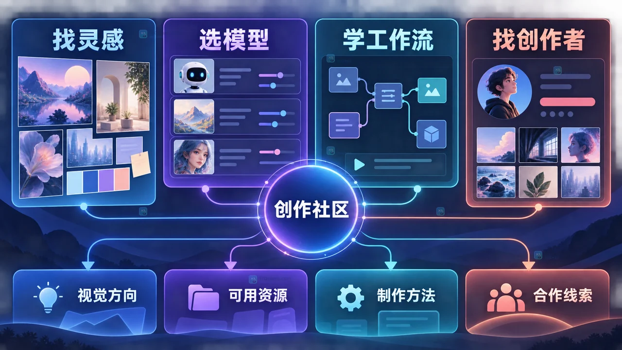 LiblibAI创作者社区用于找灵感、选模型、学工作流和发现创作者的原创价值地图