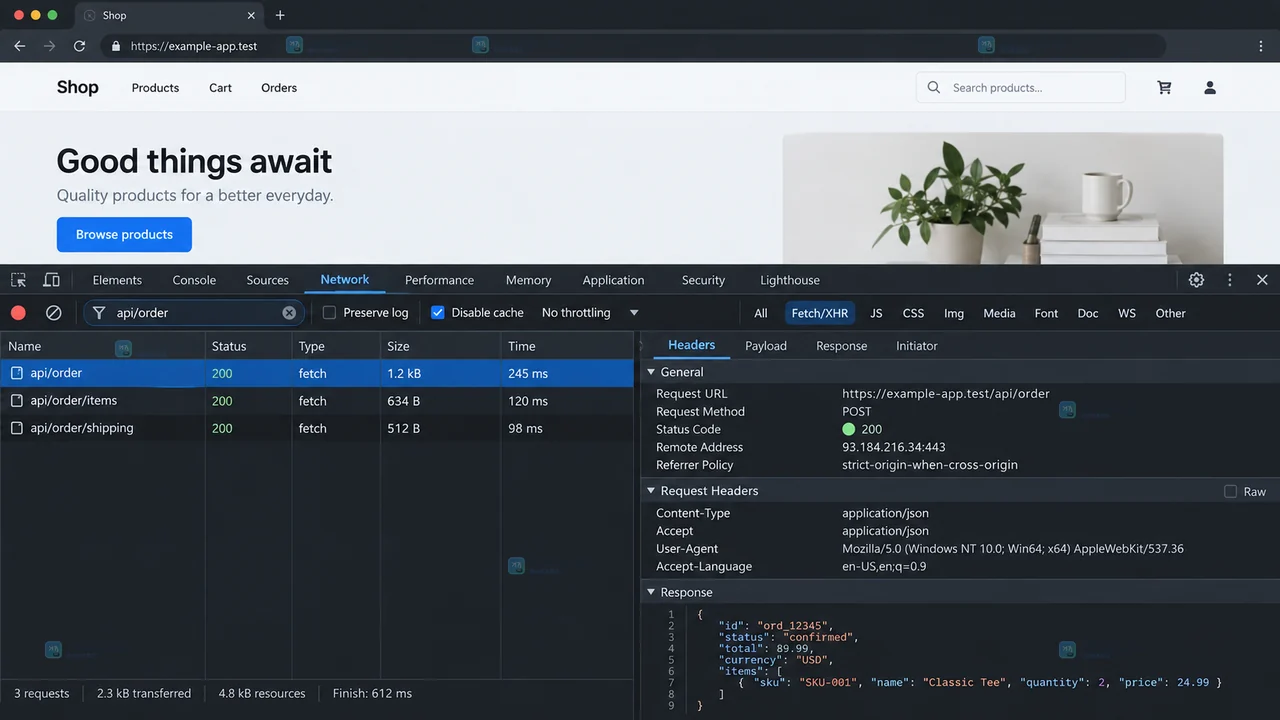 Chrome DevTools Network 面板入口状态,显示 Clear、Filter、Fetch/XHR 和请求列表