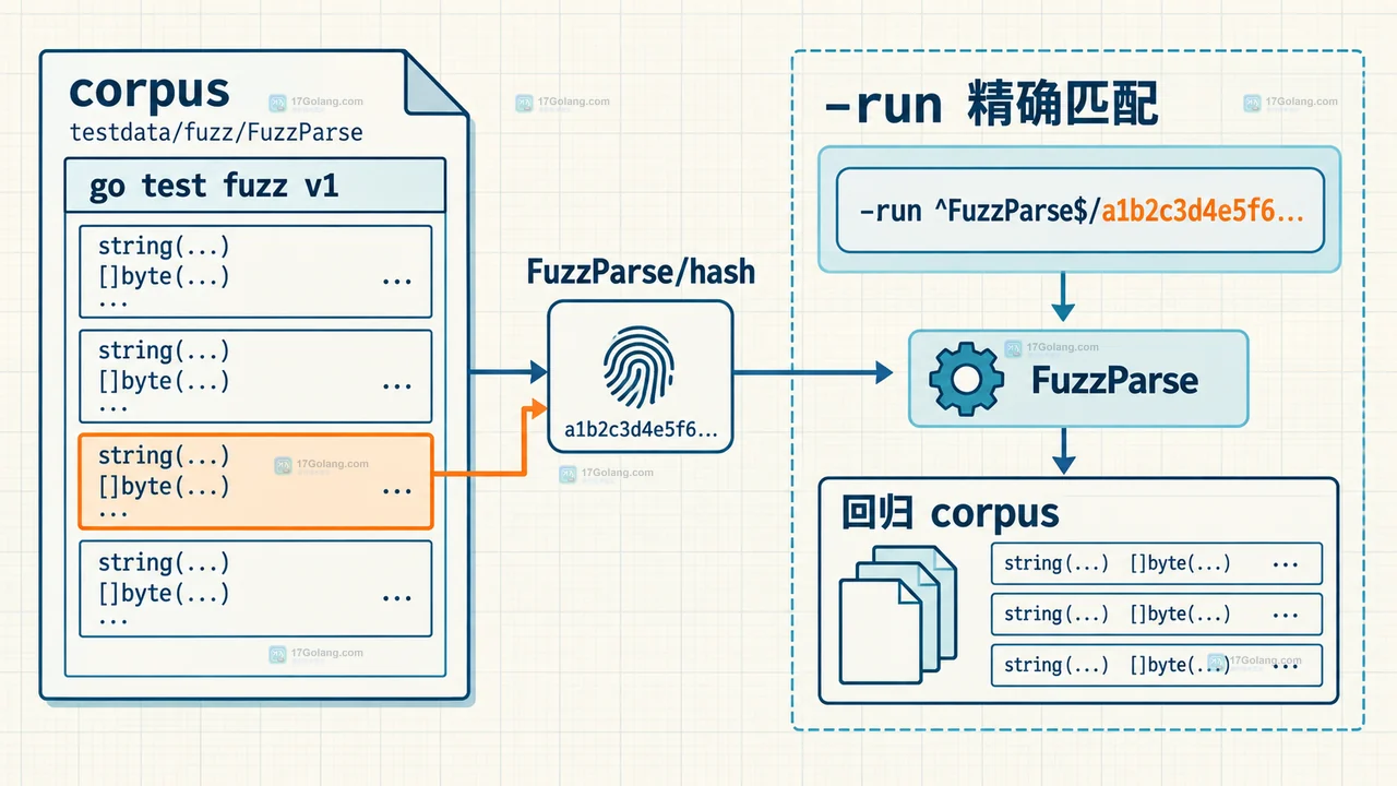 Go testing.F 失败输入在项目 testdata fuzz 目录与 GOCACHE fuzz 缓存之间的关系图