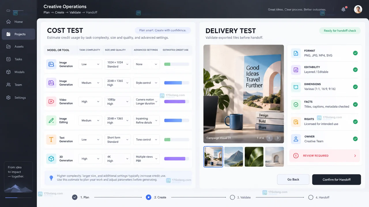 Lovart 信用点记录与导出文件交付检查示意图