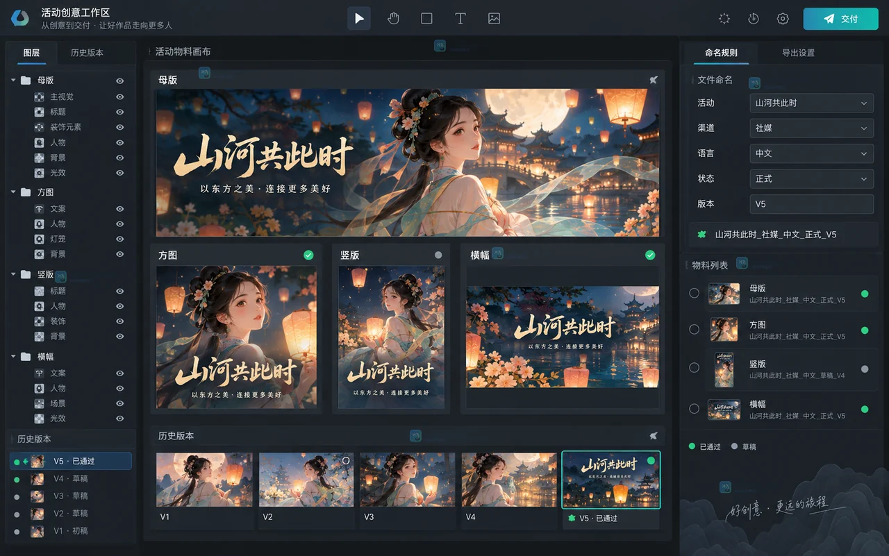 Lovart 活动物料版本分区与命名操作示意图