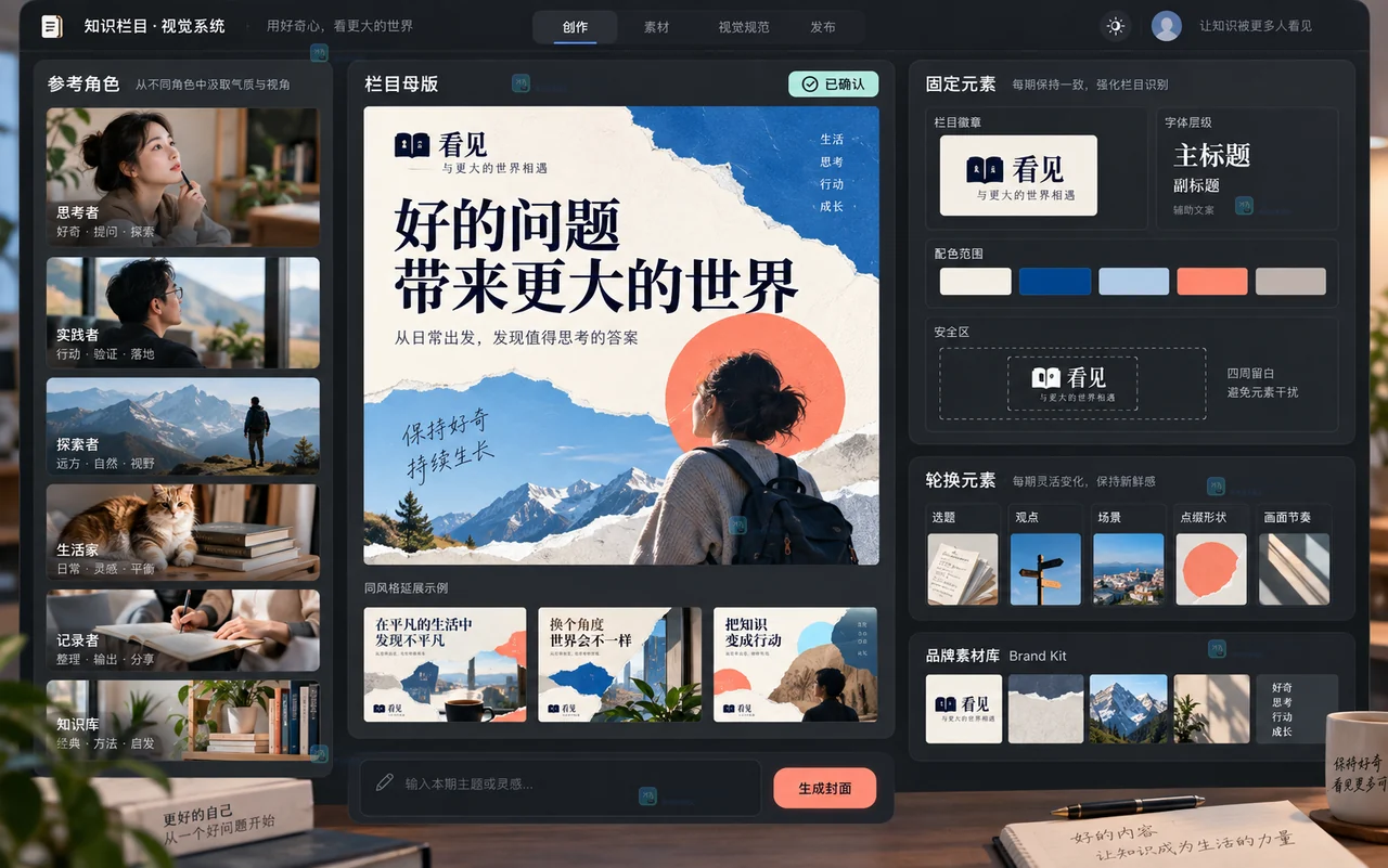 Lovart 栏目封面固定元素与轮换元素设置示意图