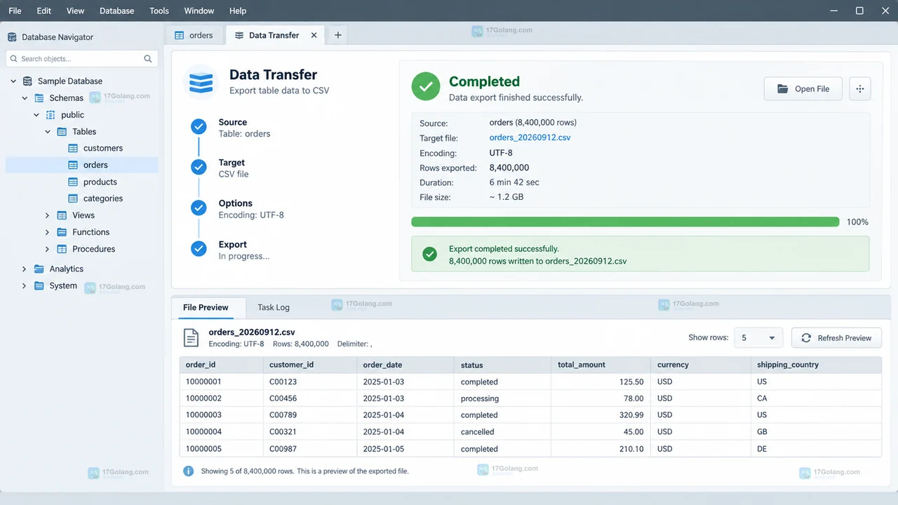 DBeaver 大表 CSV 导出的 Extraction settings 界面示意，展示 Fetch size、Multiple queries 和 Segment size 的分批配置