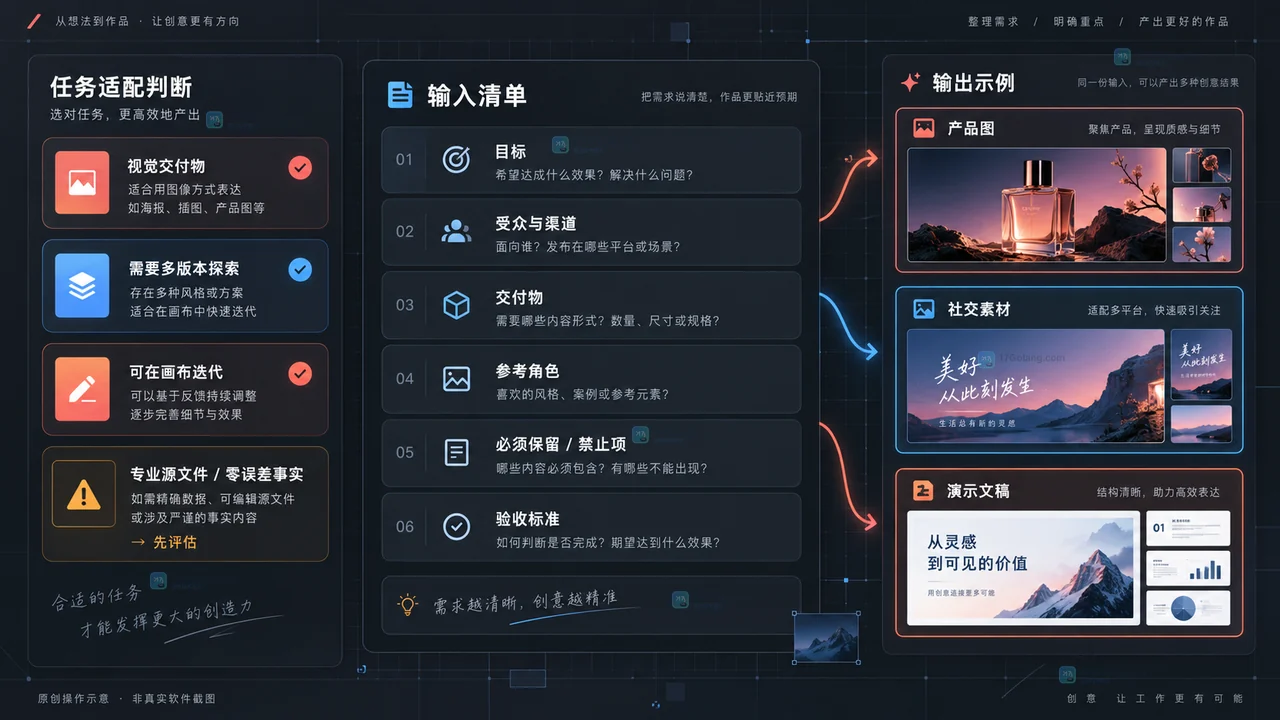 Lovart AI 设计 Agent任务适配与输入要素操作示意图