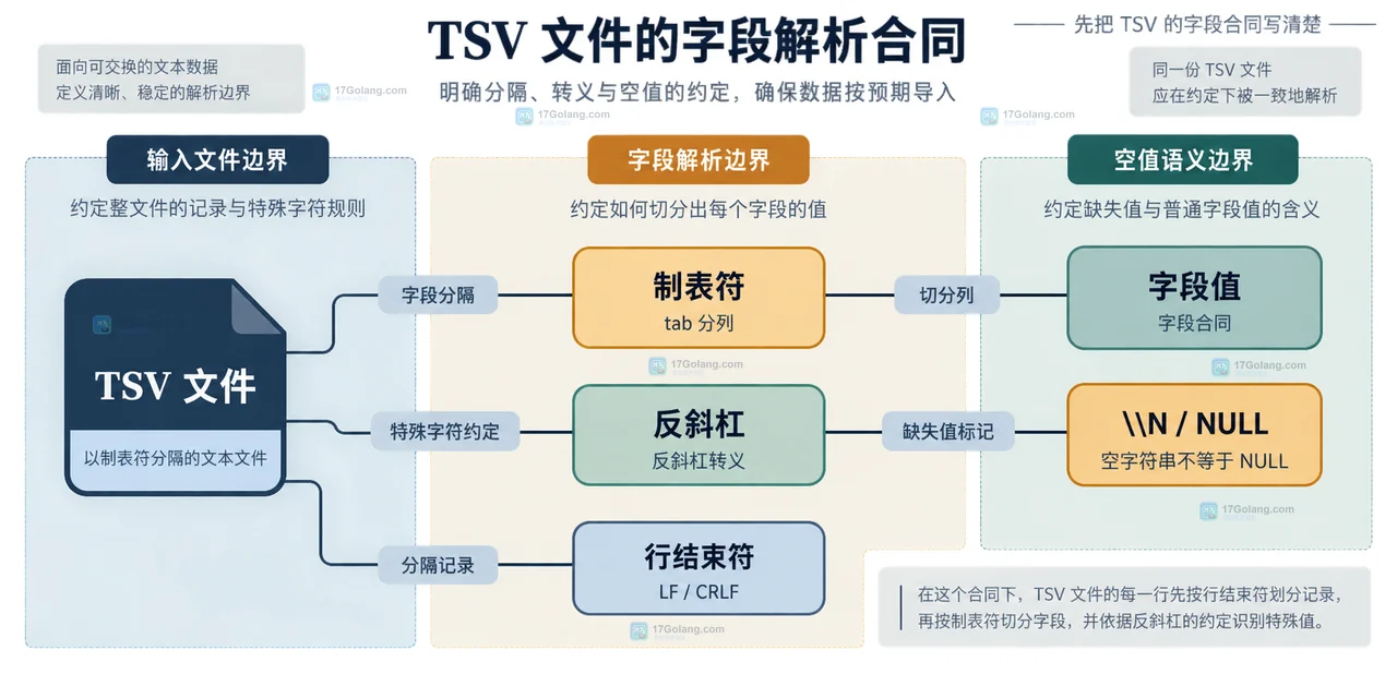 MySQL LOAD DATA 语句中 LOCAL INFILE、FIELDS TERMINATED BY、FIELDS ESCAPED BY、LINES TERMINATED BY 与目标列清单的静态关系框图