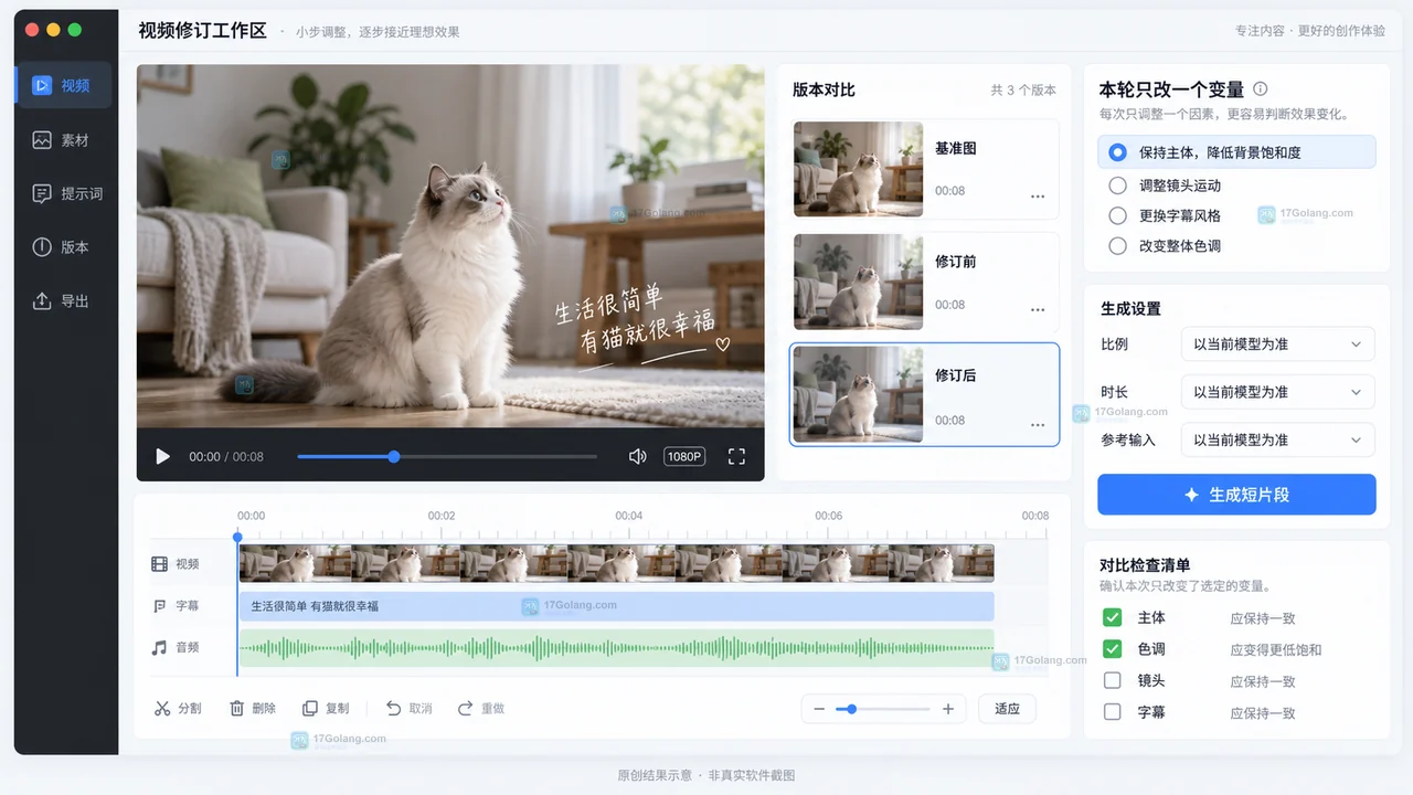 Lovart图片转视频单变量修订结果示意图