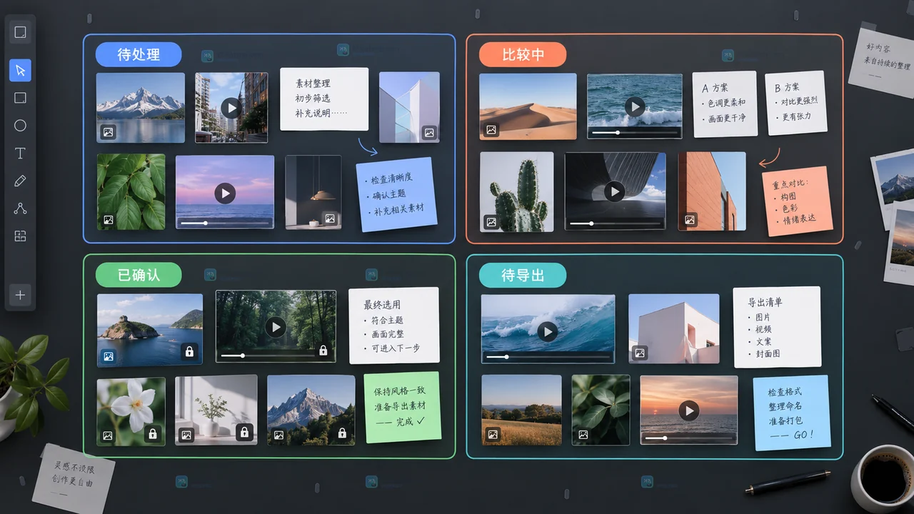 Lovart大画布用Frame划分四个素材工作区示意图