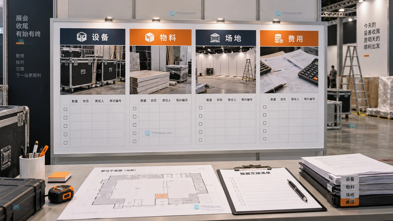 展会撤展异常项照片编号处理人和主办方供应商场馆签字归档状态示意图