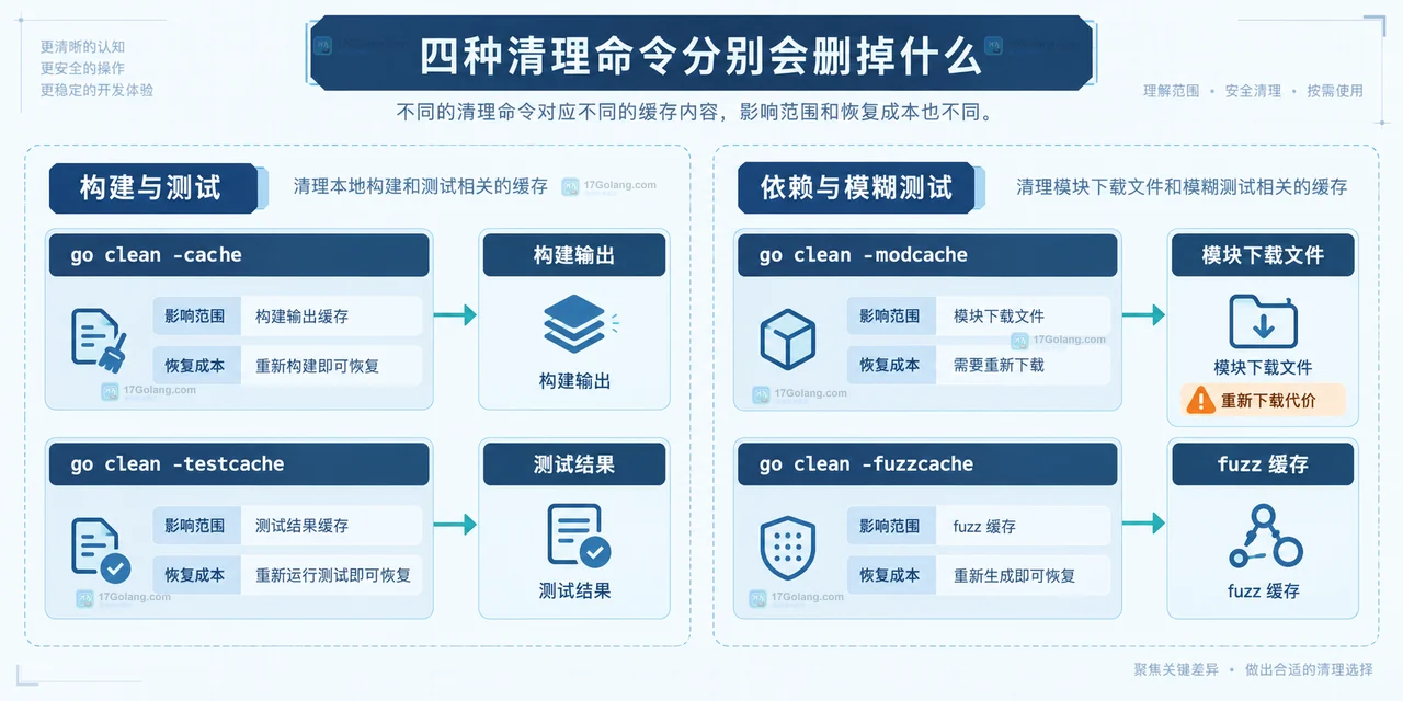 Go GOCACHE 与 GOMODCACHE 分组、构建缓存和模块源码边界关系示意图