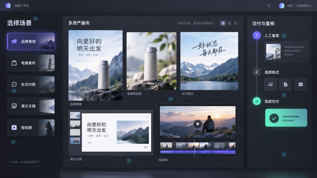 Lovart品牌营销电商社交演示与视频适用场景选择示意图