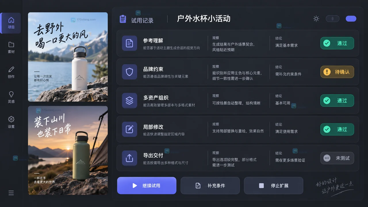 LovartAI设计平台五项选型测试记录表结果示意图