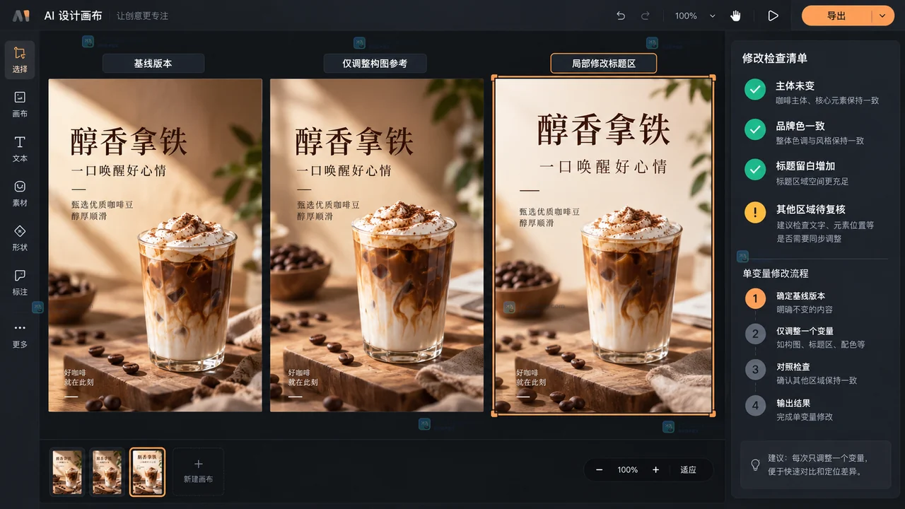 Lovart海报提示词分层与参考素材绑定操作示意图