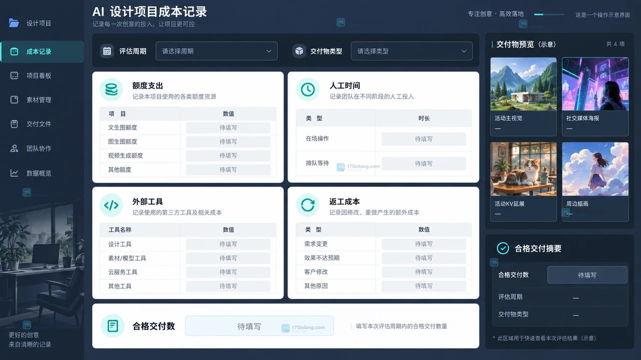 Lovart额度人工时间与返工成本记录面板示意图