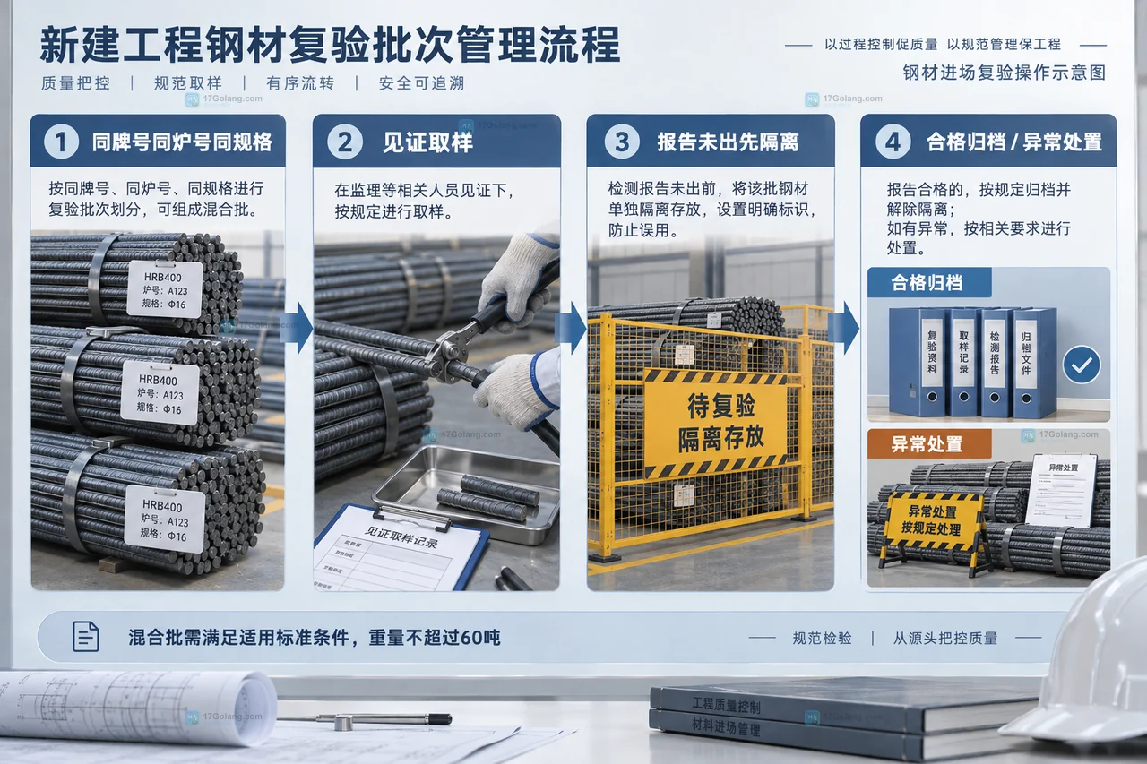 新建工程钢材质保书与钢捆炉号规格标识对应的采购核对示意图