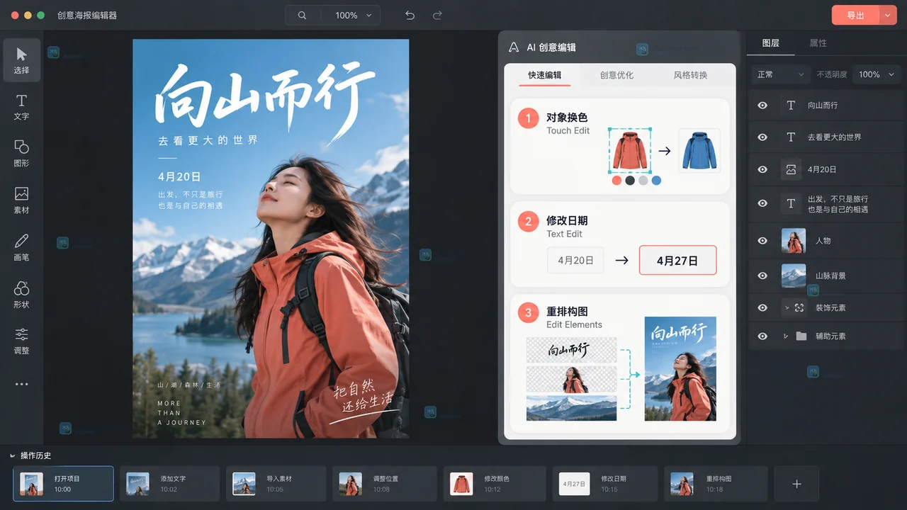 Lovart Touch Edit、Text Edit与Edit Elements选择示意图