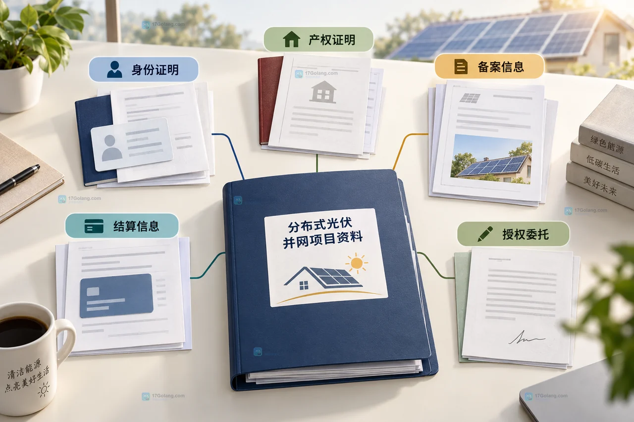 分布式光伏屋顶现场勘查、逆变器参数、设备认证和并网检验档案关系示意图