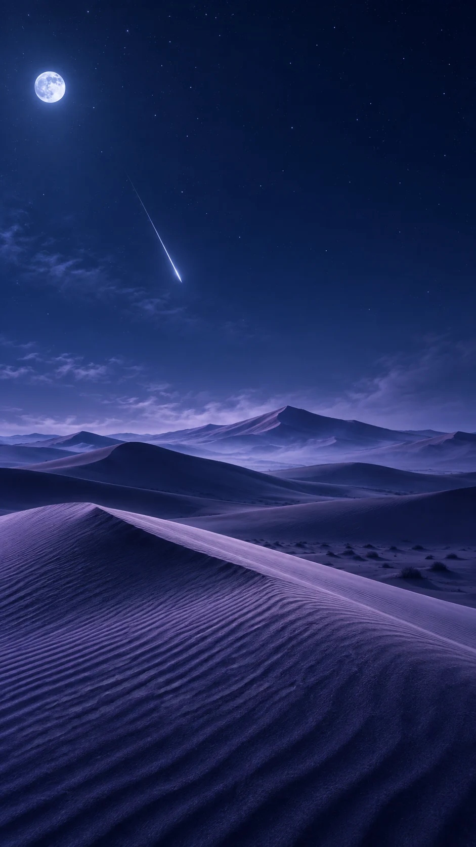 薰衣草流星沙丘手机壁纸主图，右侧三分线流星与顶部锁屏留白