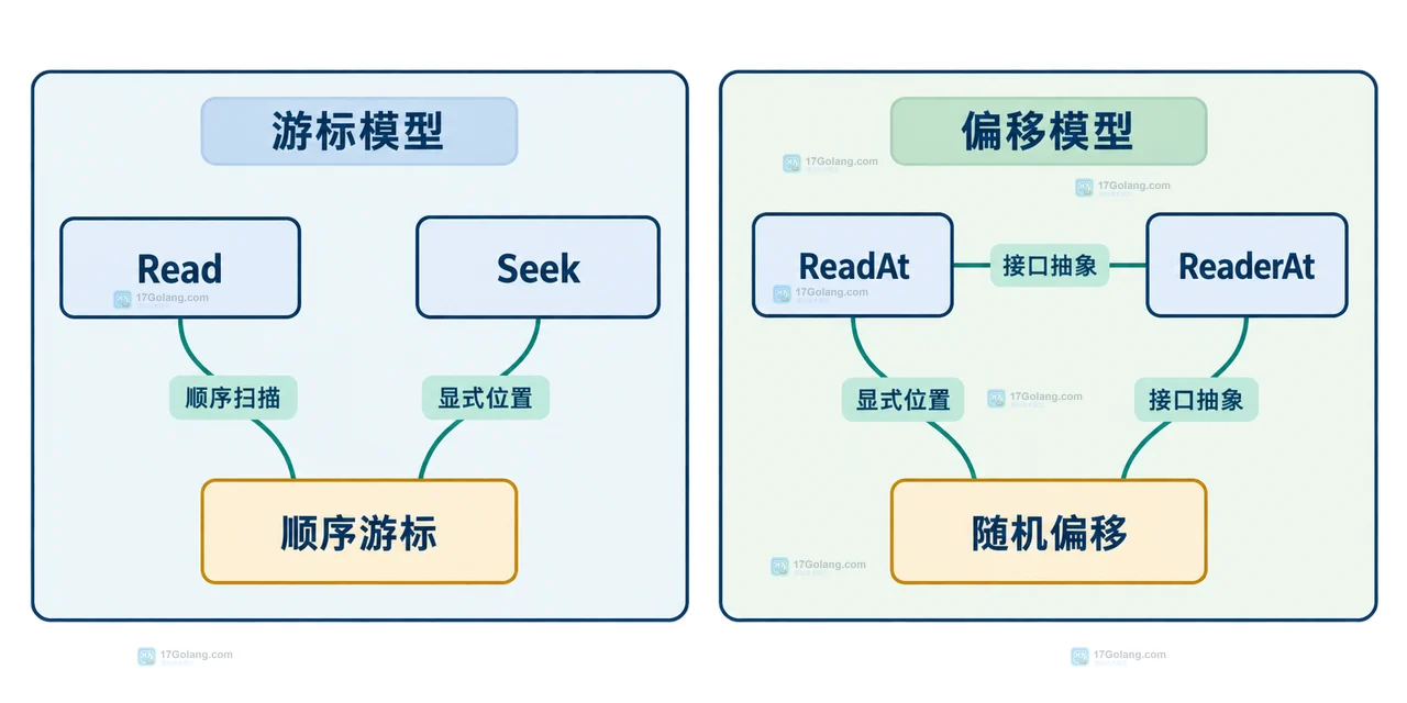 Go os.File.ReadAt 用文件区间、offset、读取任务和独立缓冲区组织并发读取的静态结构框图