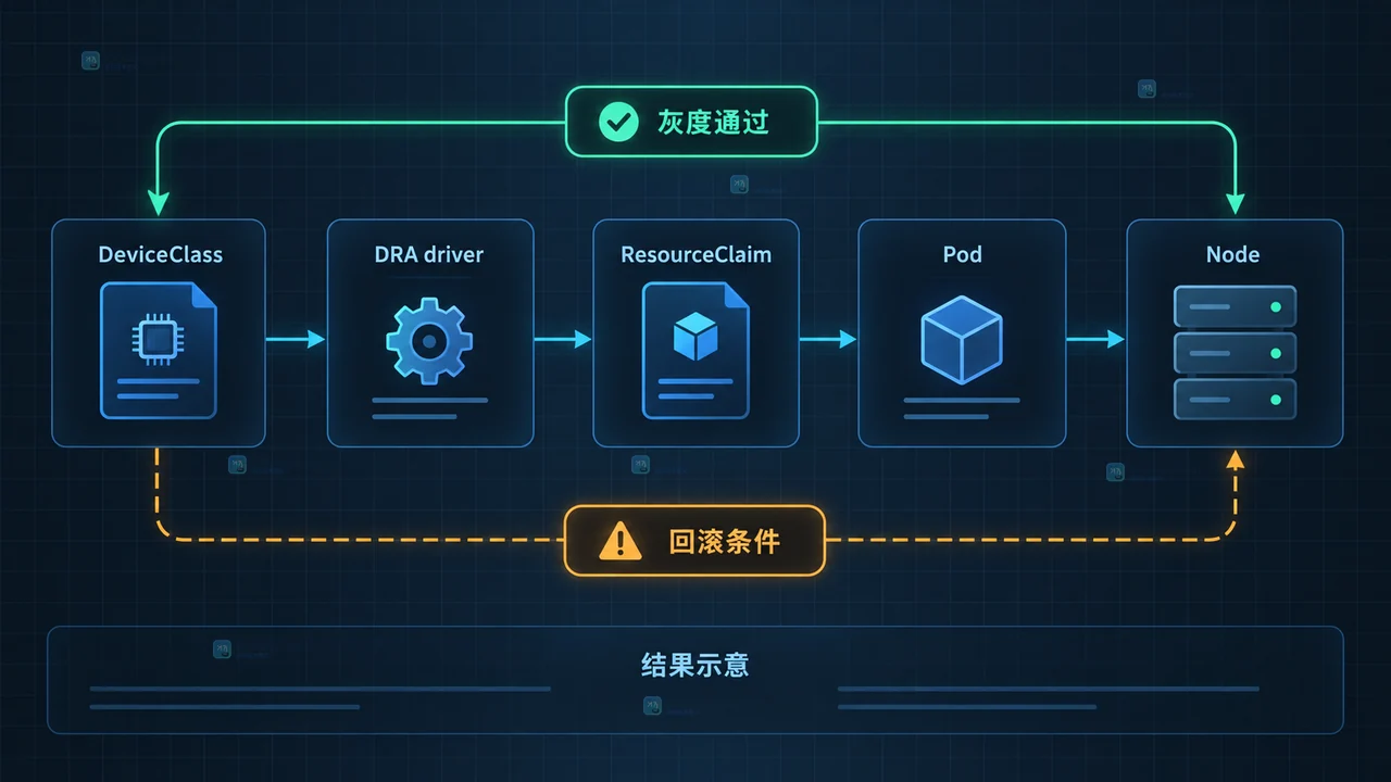 DRA DeviceClass 驱动 ResourceClaim Pod Node 灰度检查结果示意图