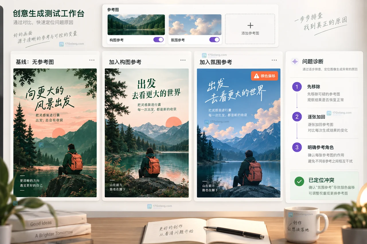 无参考图基线和加回参考图后的品牌色对照测试界面