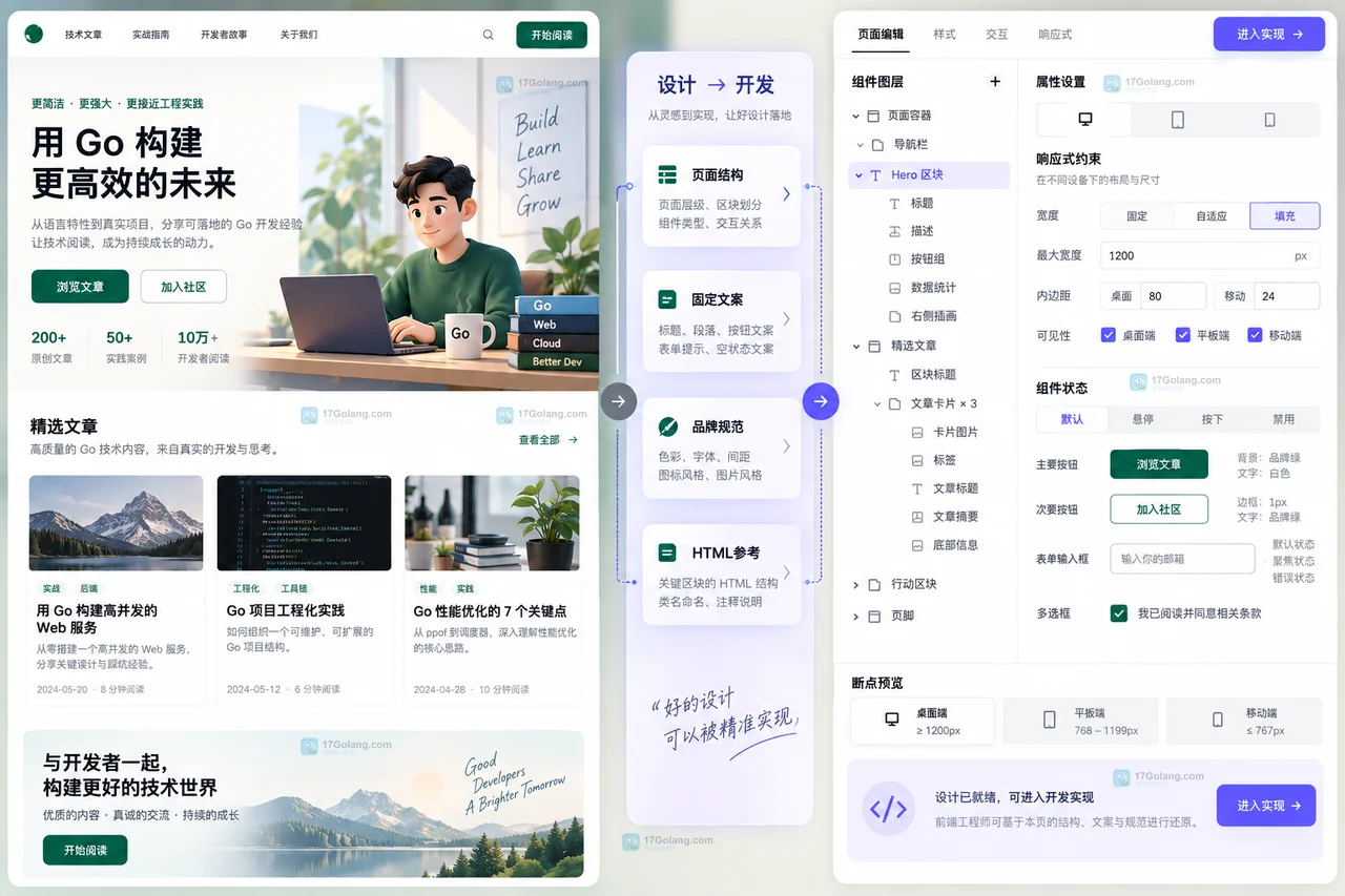 AI网页方案交给传统页面编辑器继续实现的协作界面