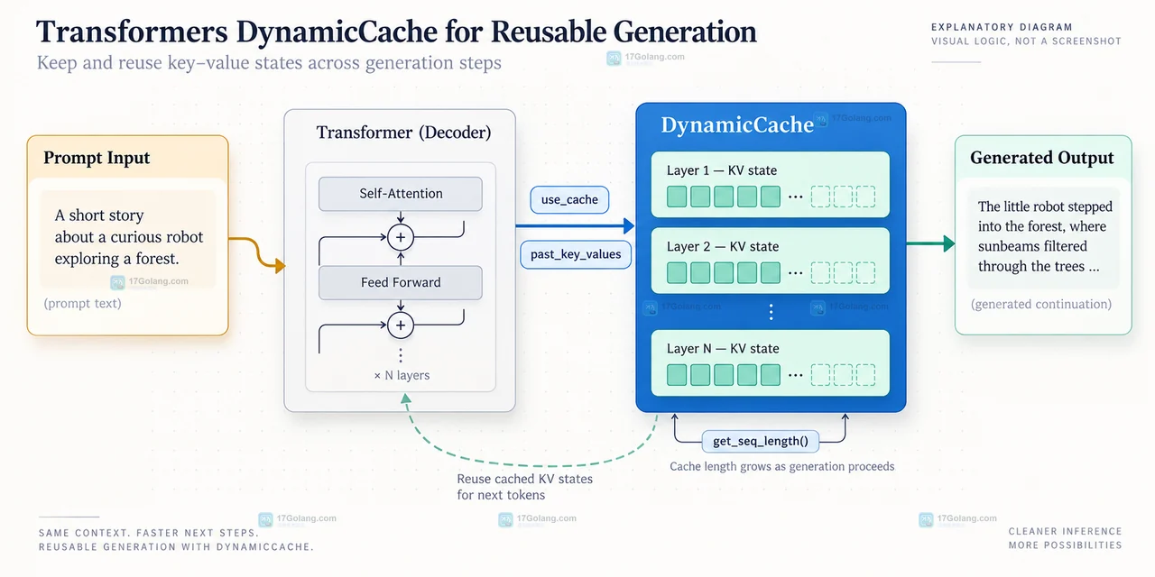 DynamicCache 从缓存开关、序列长度、窗口上限到显存的排查矩阵示意图