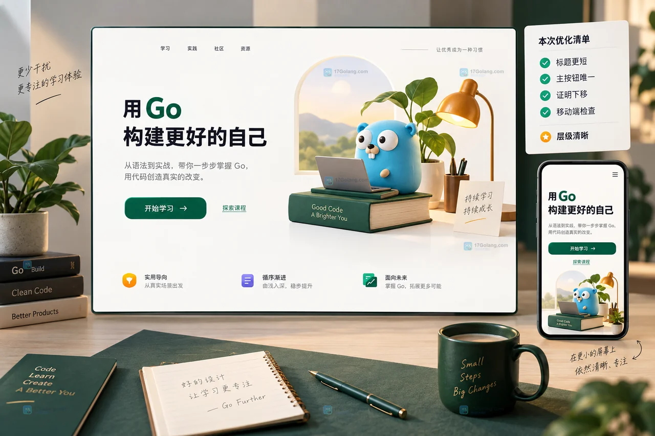 精简网页首屏文案与按钮后的结果界面示意