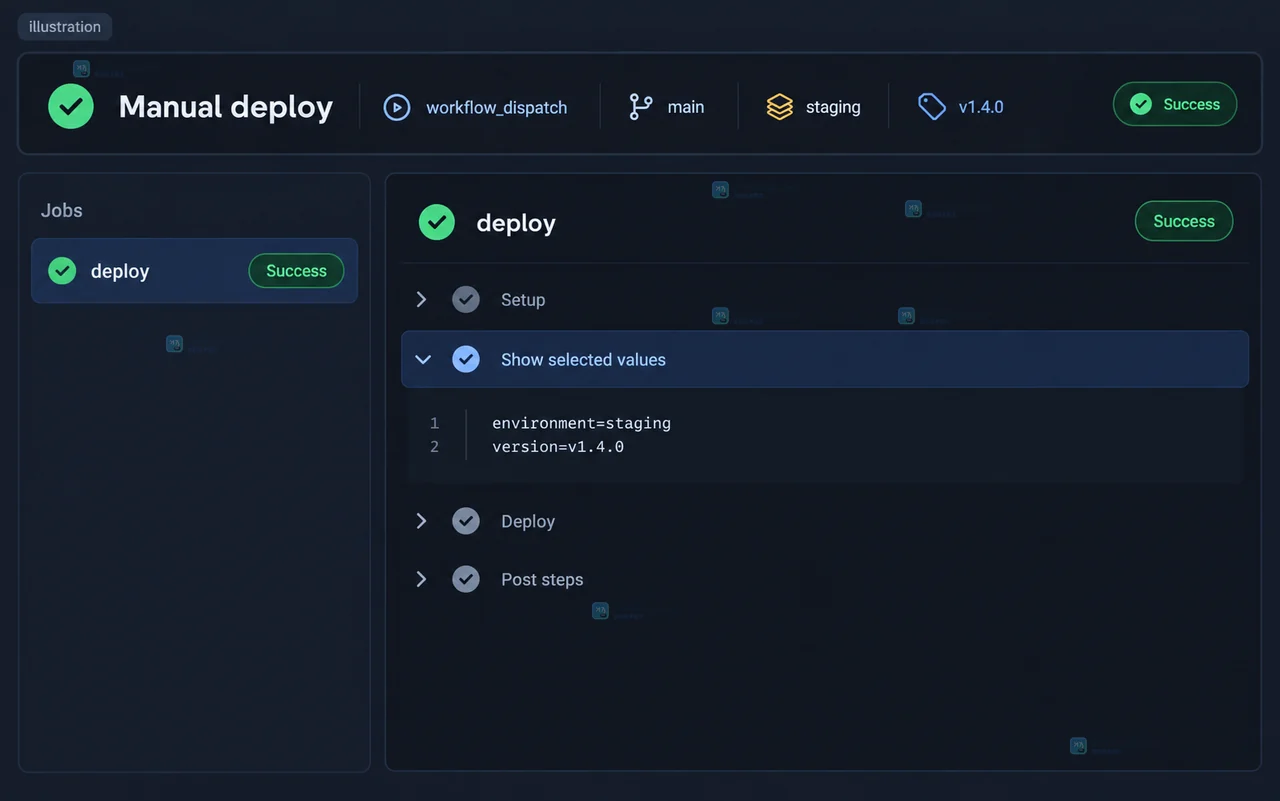 GitHub Actions 手动运行入口和输入配置的原创界面示意图