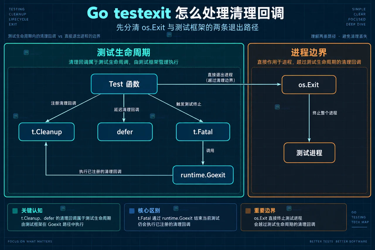 Go 退出码测试中父测试、exec.Command、子测试进程与 ExitError 的静态关系示意图