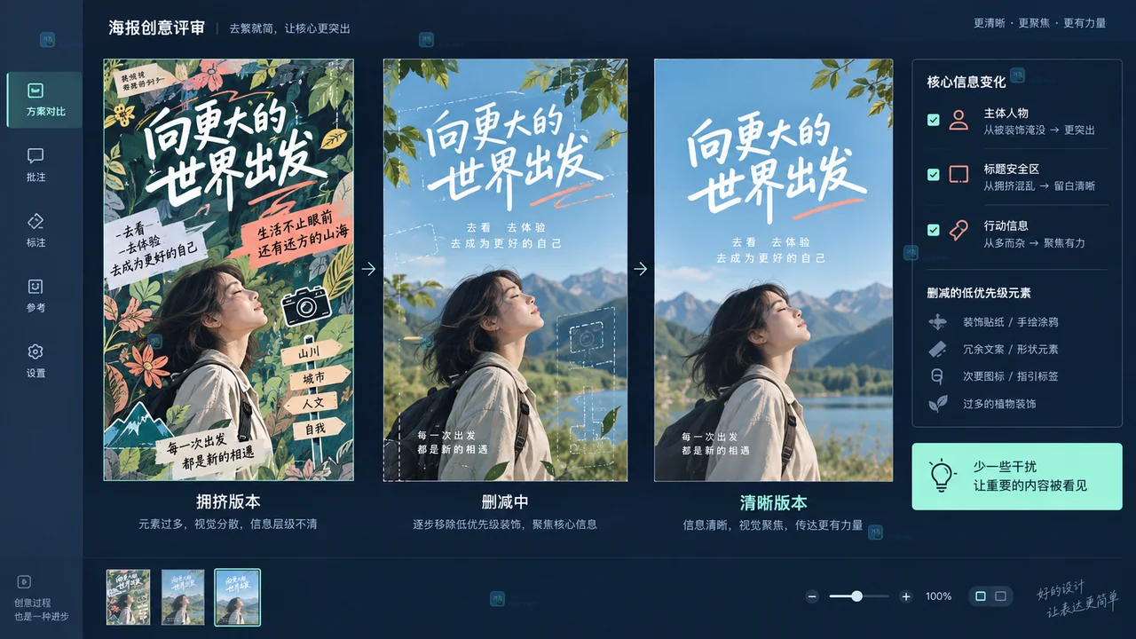 拥挤画面逐轮删减后的对比界面