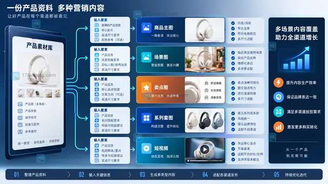 商品基础素材派生多种电商内容关系图
