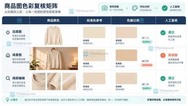 白底场景与局部编辑后的商品颜色复核矩阵