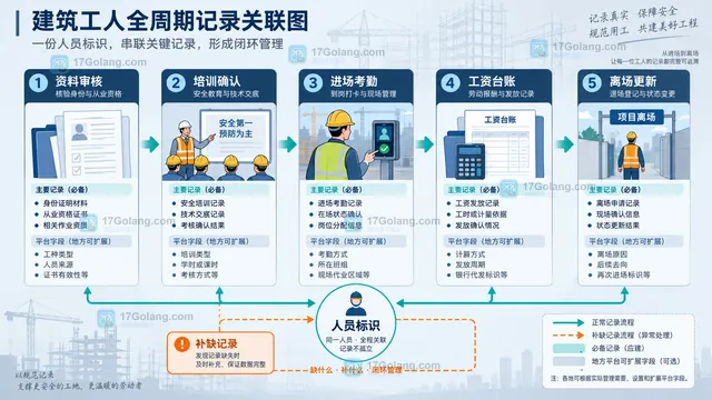 建筑项目开工前项目资料、总包分包责任与现场人员实名信息卡的分层关联示意图